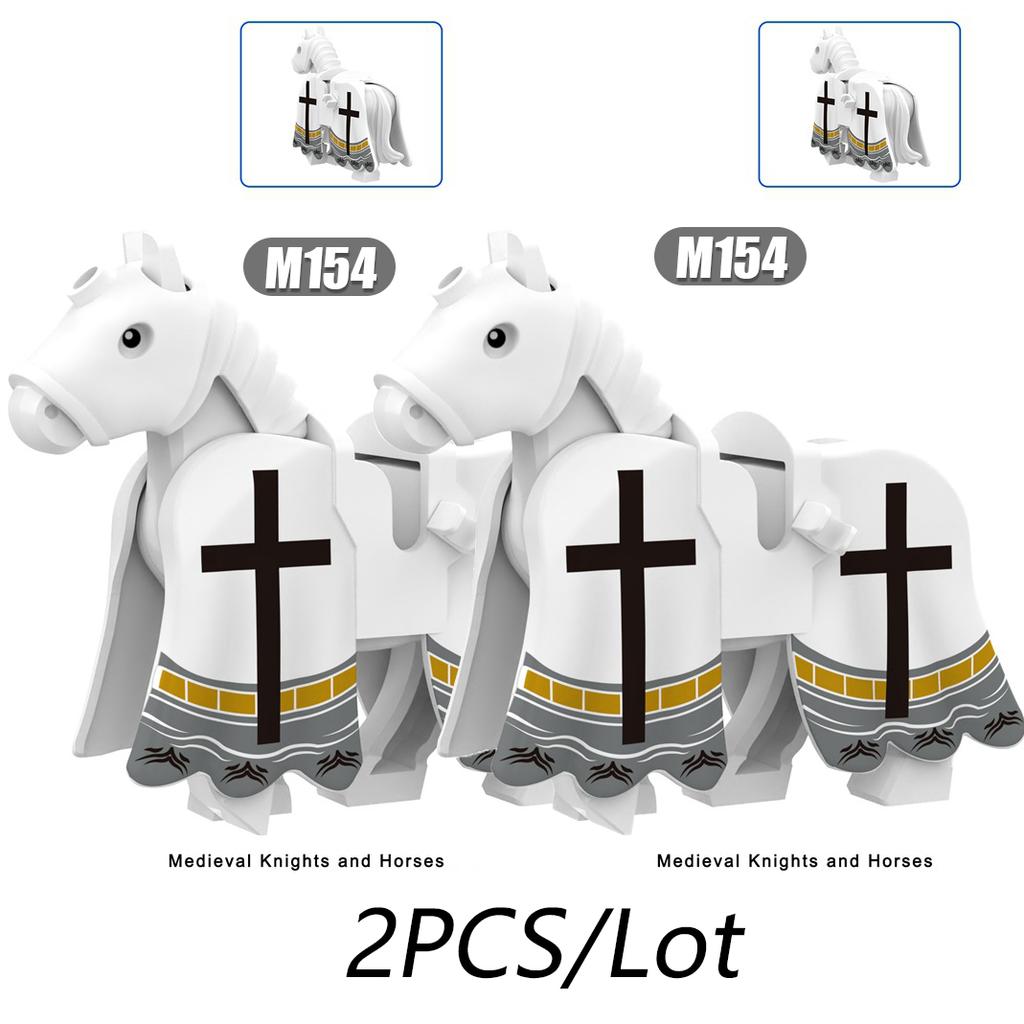 MOC Medeival Knights Horse Building Blocks Crow Wolf Warhorse Eagle Lion Green Dragon Warrior Bricks Toys Kids Gift