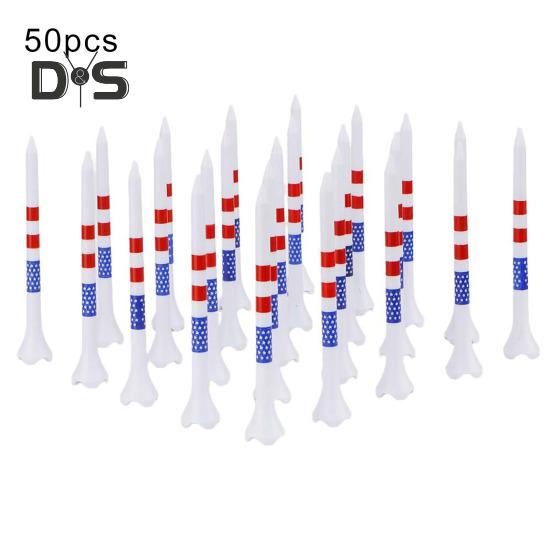 10/20/50 Pcs Golf Tees Unbreakable Plastic Golf Tees Reduces Friction Side Spin Golf Accessories USA Flag Pattern Long Golf Tees Bulk