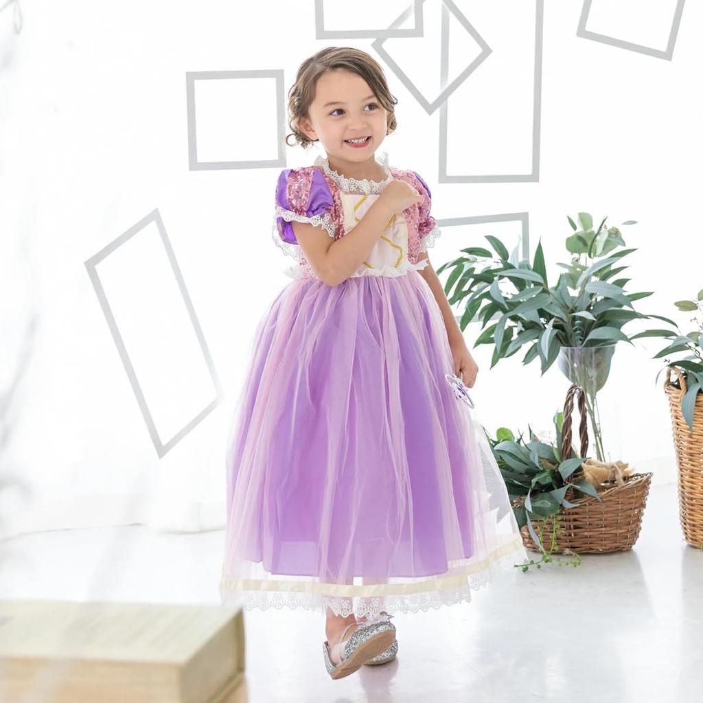 [monoii] Rapunzel Dress, Cosplay, Kids' Princess Costume, Halloween Costume for Girls (120cm, Type A) D208