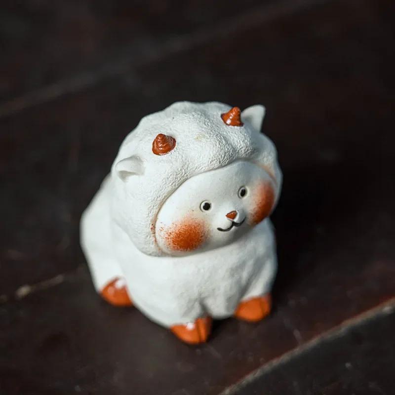 Chinese Zodiac Purple Clay Tea Pet Handmade Sheep Statue Ornaments Tea Figurine Sculpture Animal Decoration Tea Set Accessorie