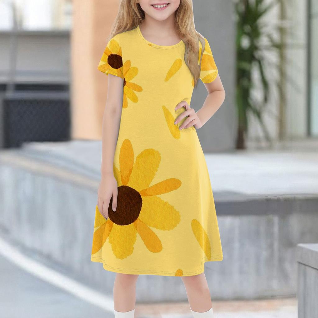Children's Summer Short-sleeved Casual Fashion Round Neck Dress