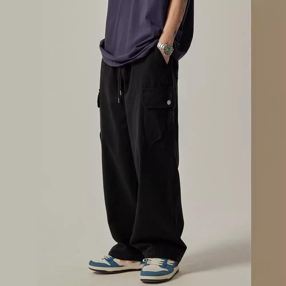 

Мужские спортивные штаны Весна Осень Винтажные Японские Широкие Прямые Свободные На пуговицах Большие Карманы Брюки Карго Брюки на шнурке XXL чёрный