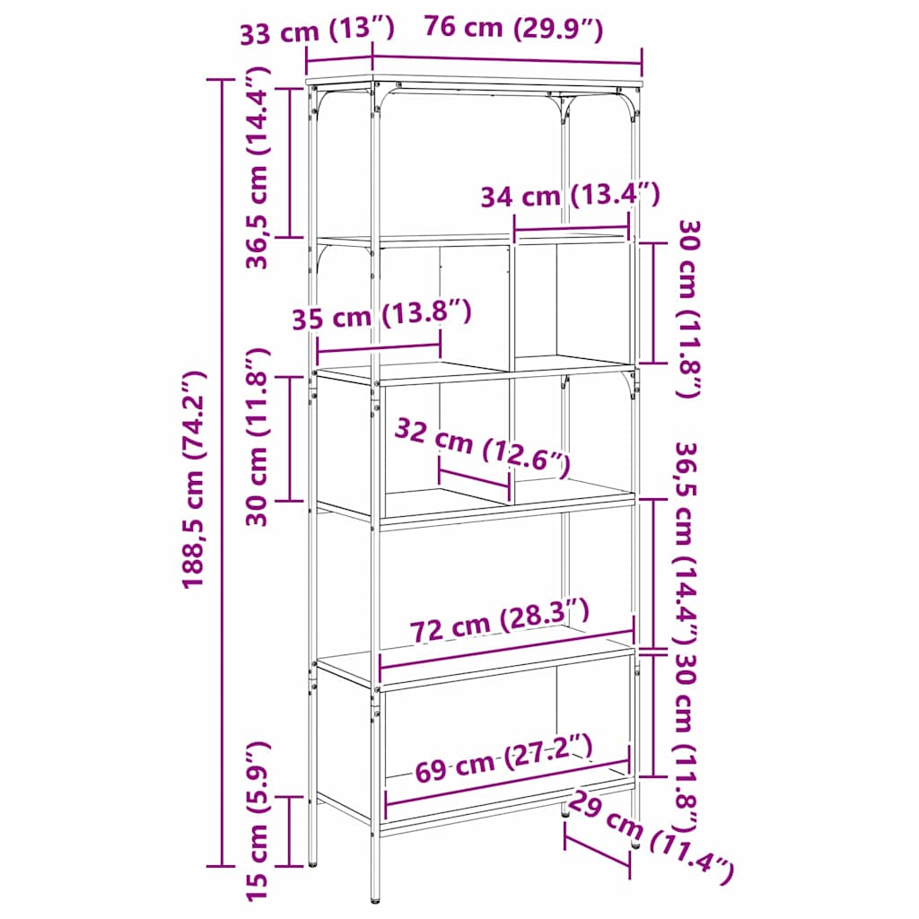 Bookshelf Black Oak Effect 76 x 33 x 188.5 cm