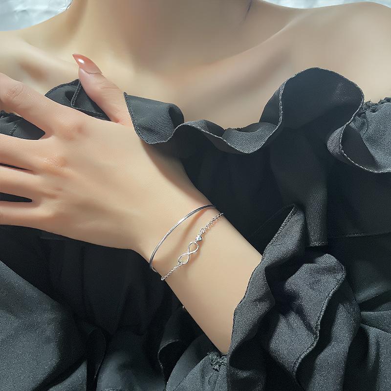 Pure Silver S925 Silver Bracelet Möbius Strip Infinite Love Couple Double-layer Bracelet Personalized 8-word Infinite Number Bracelet Girlfriend Gift