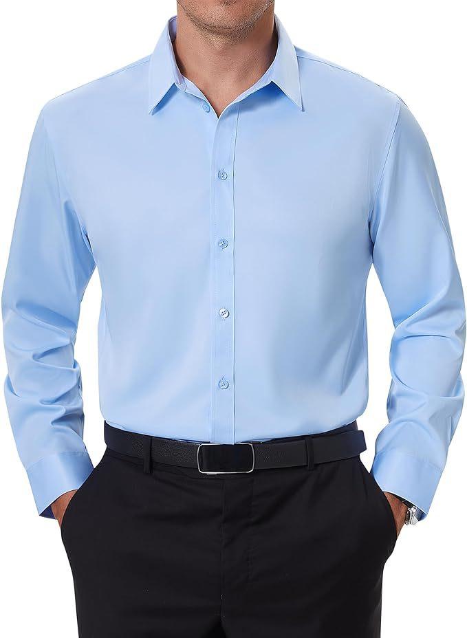 Four-sided stretch men's shirt business casual dress buckle-down non-ironing solid color shirt men's long sleeves