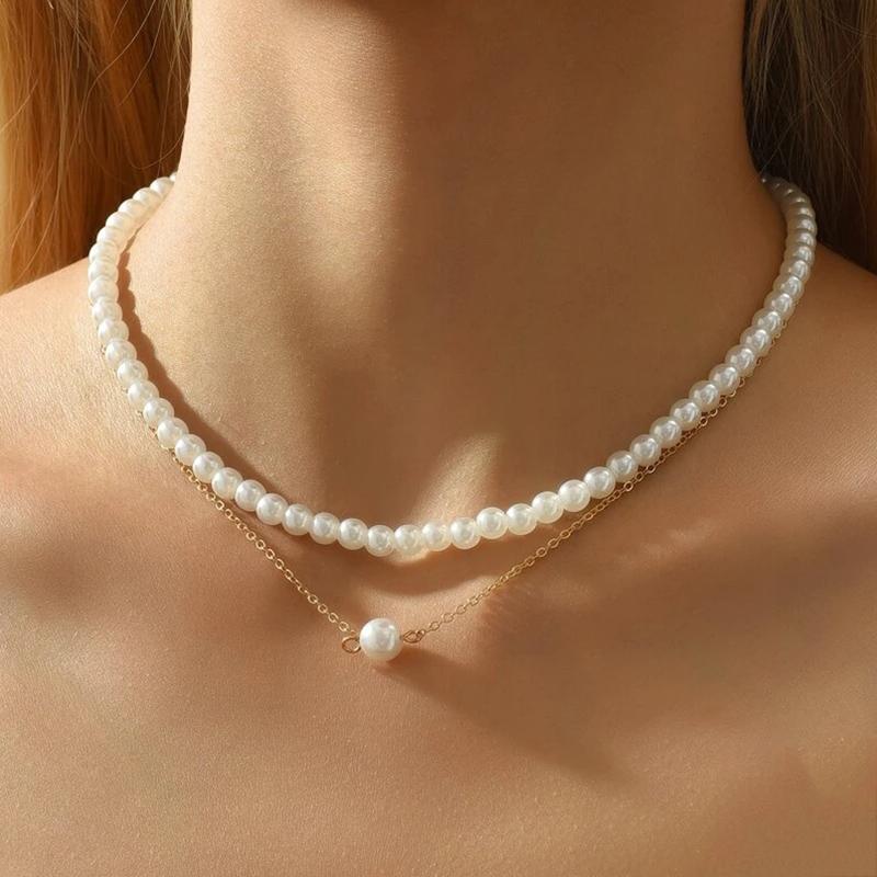 YWZIXLN Trend Elegant Jewelry Wedding Multilayer Pearl Necklace For Women White Imitation Pearl Choker Necklace N0323