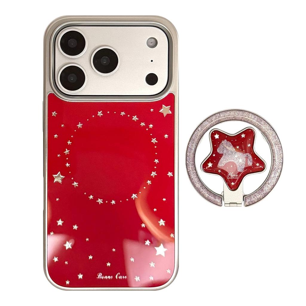 Star Little Pony Apple 17 Pro Max Magnetic Phone Case, iPhone 16 Stand, New Year Red 13