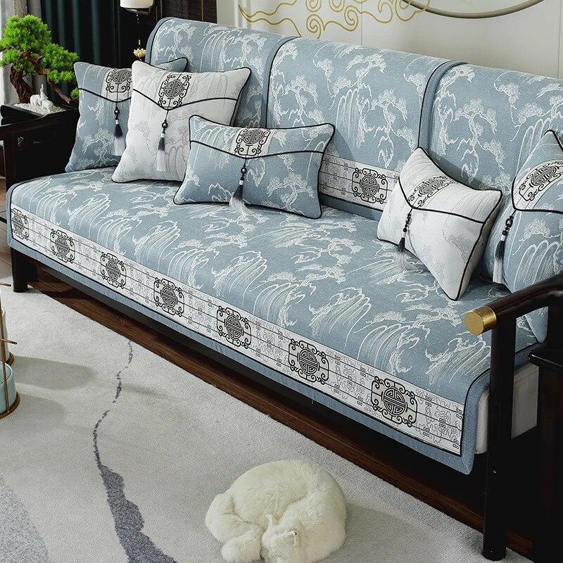 New Chinese Sofa Mat Cover Non-slip Dustproof Towel Pillowcase Decore Home L Type Sofa Cushion Four Season Universal Sofa Cover
