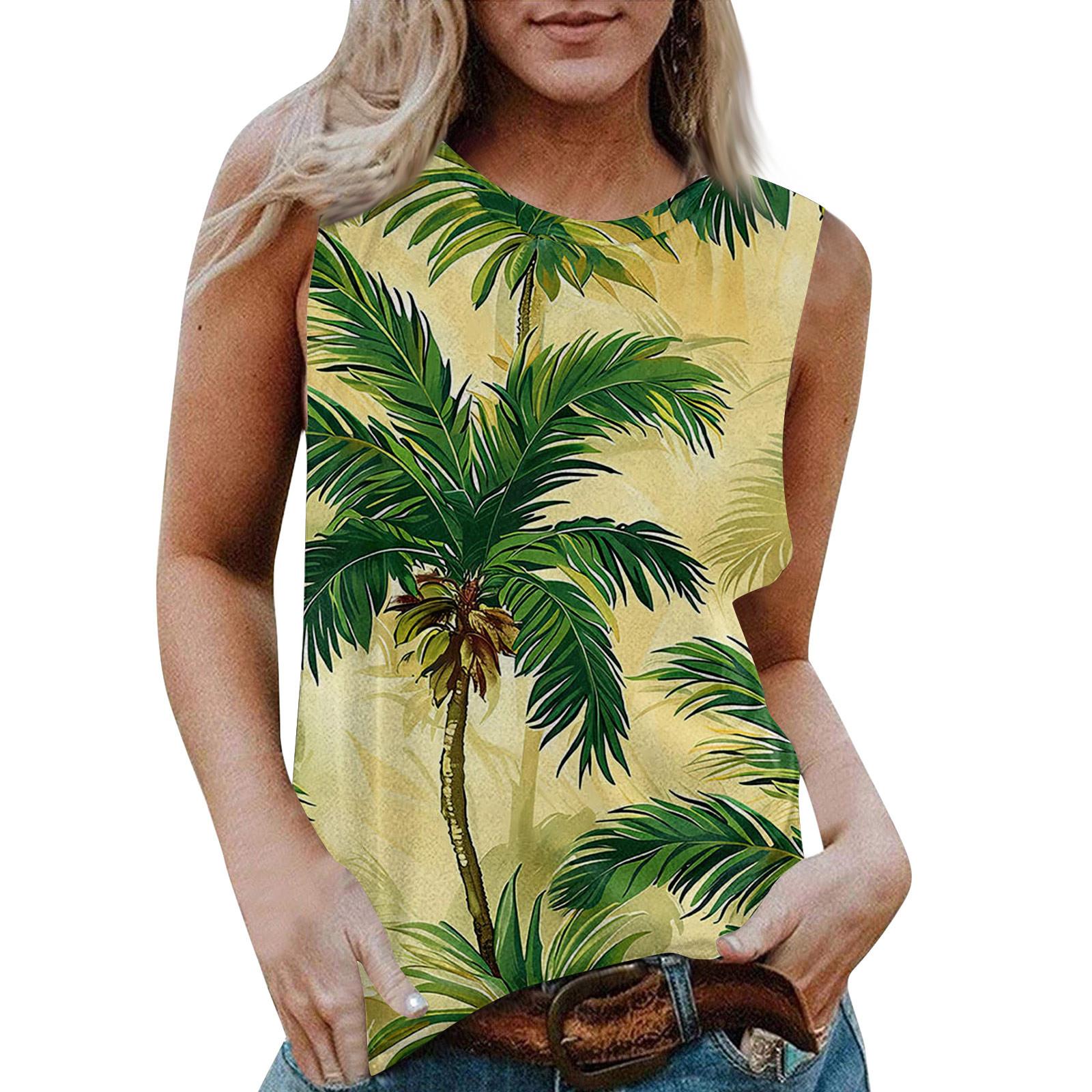 

Жіноча повсякденна майка з круглим вирізом без рукавів з X гавайським принтом XXL