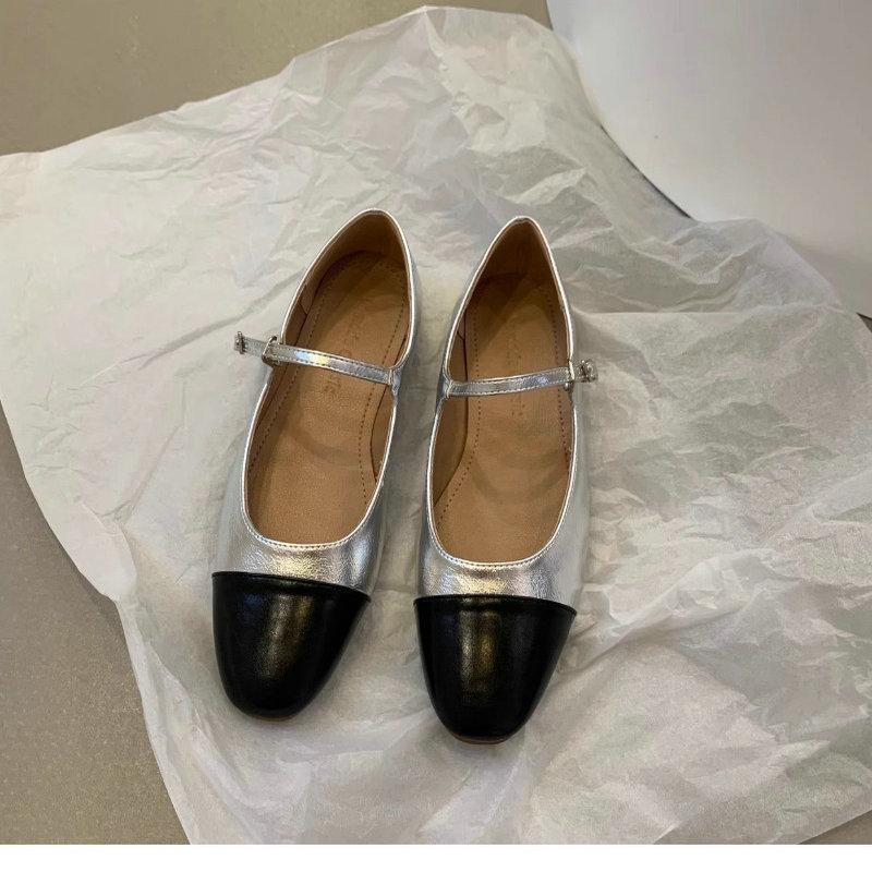 Fashion French Gold Flat Shoes for Women's 2025 New Spring Autumn Silver Mary Jane Women Shoes Scoop Shoes Ladies Plus Size 42 43 44
