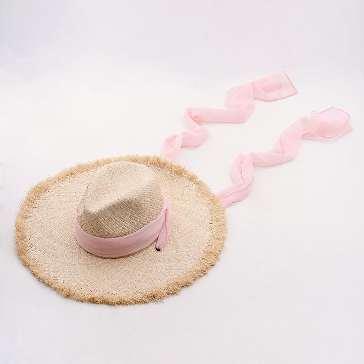 New Fashion Raffia Edging Straps Jazz Top Hat Travel Beach Sunscreen Straps Raffia Straw Hat