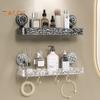 Bathroom Storage Rack with Hooks Transparent Wall-mounted Punch-free Self-adhesive Great Load Bearing Anti-slip Cosmetic Toothpaste Sink Oaganizer