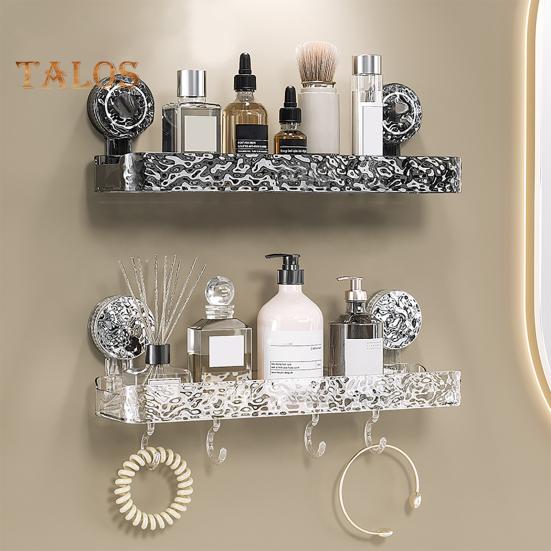 Bathroom Storage Rack with Hooks Transparent Wall-mounted Punch-free Self-adhesive Great Load Bearing Anti-slip Cosmetic Toothpaste Sink Oaganizer