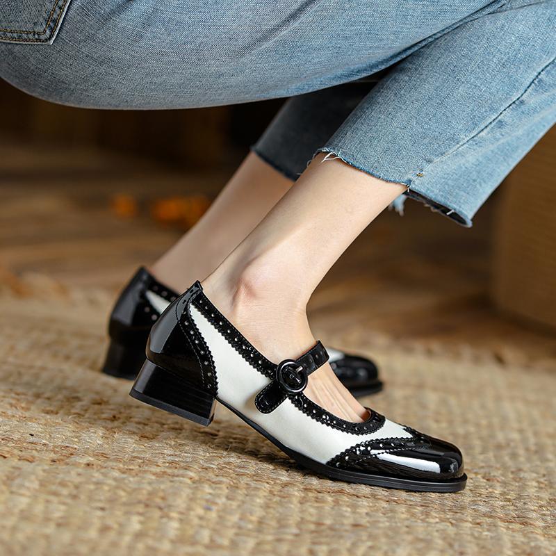 2024 Spring/Autumn Shoes Women Round Toe Chunky Heel Mary Janes Mixed Color Women Pumps Patent Leather Shoes Classics High Heels