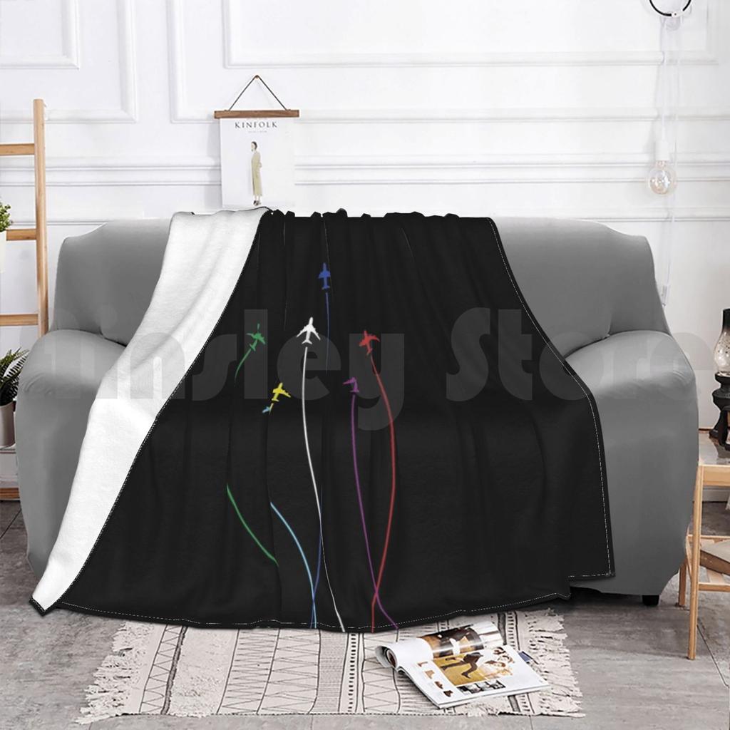 Rainbow Airplanes Flying On Eachother Blanket For Sofa Bed Travel Aviation Pilot Airplane Plane Flying