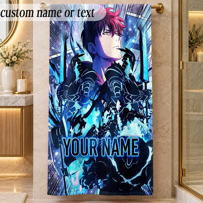 Beach TowelSolo Leveling Custom Name Text Personalized Soft Towel for Beach Pool Indoor Home Decor Gift
