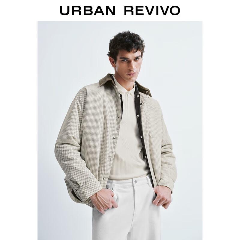 UR Men's Retro Plaid Contrast Lapel Padded Jacket