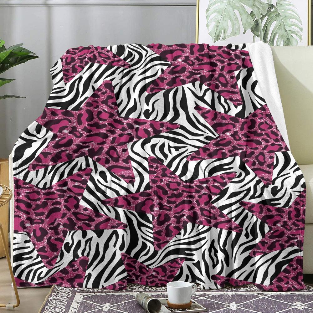 Leopard Print Patchwork Throw Soft Flannel Throw Summer Blanket Lightweight Cozy Nap Blanket for Sofa Bed Travel