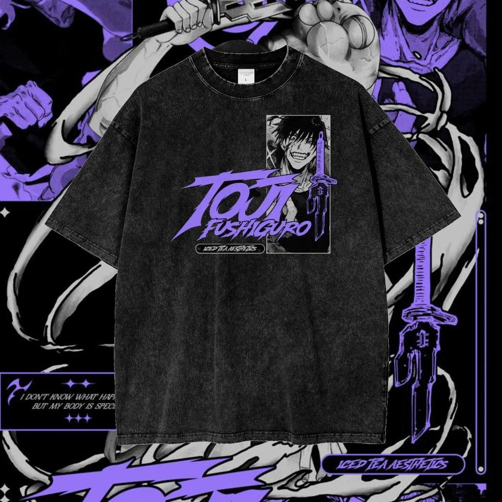 Jujutsu Kaisen Anime T-shirt For Men Women Megumi Fushiguro Summer Vintage Washed Y2K Men's T-shirt Cotton Tops