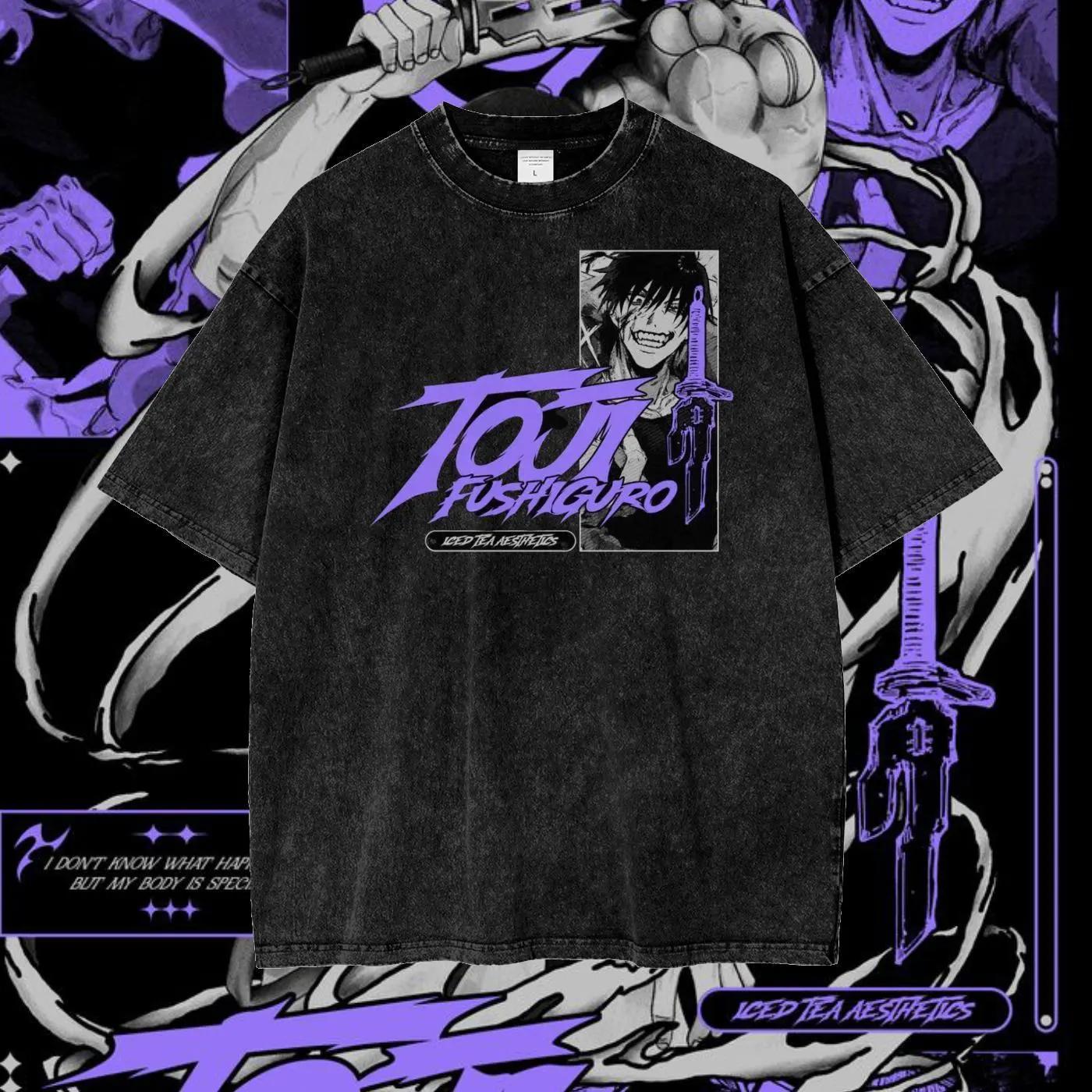 

Аниме-футболка Jujutsu Kaisen для мужчин и женщин Мегуми Фушигуро Летняя винтажная выстиранная Y2K Мужская футболка Хлопковые топы 2XL