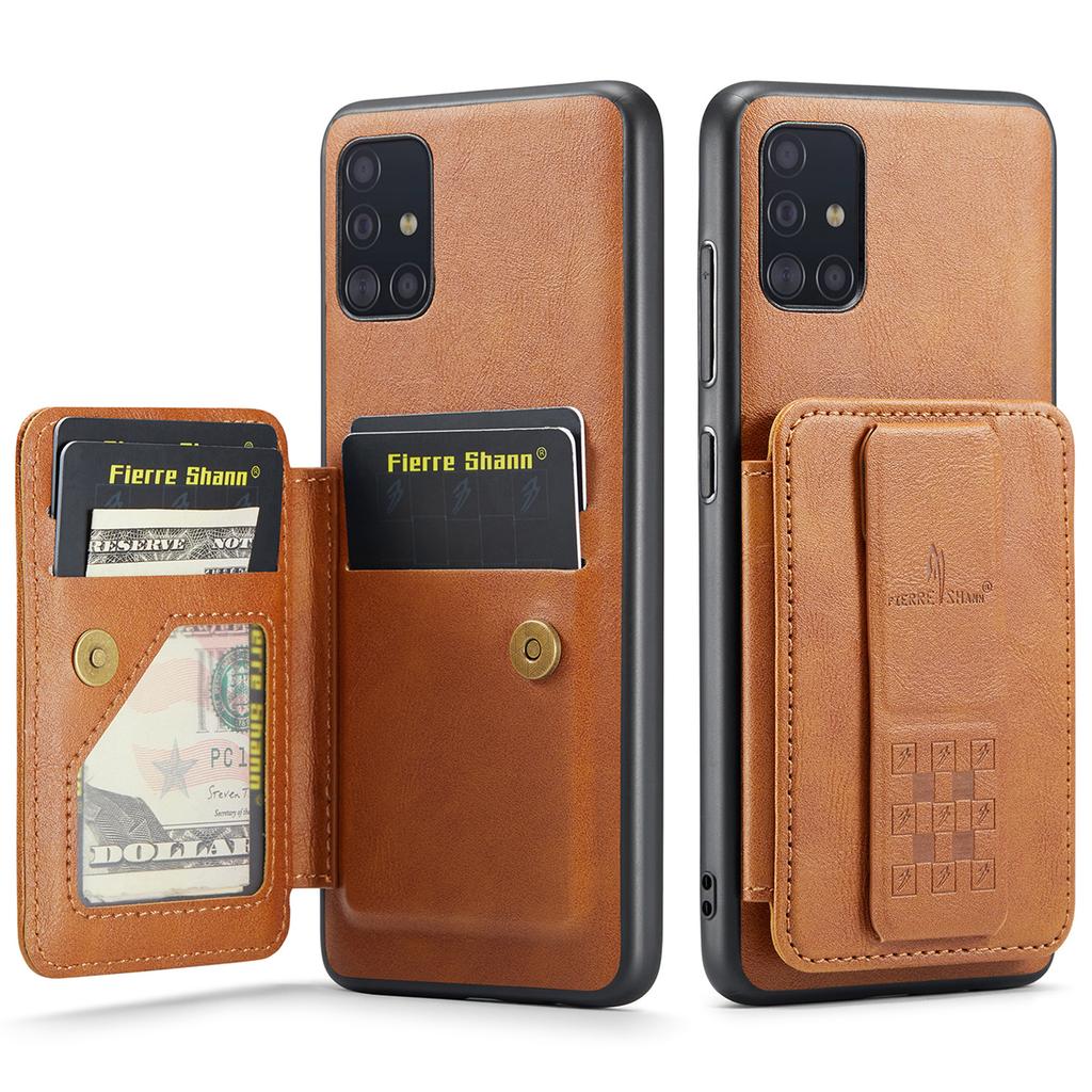 For Samsung Galaxy A51 4G SM-A515 Case Card Holder Leather Coated TPU Phone Cover