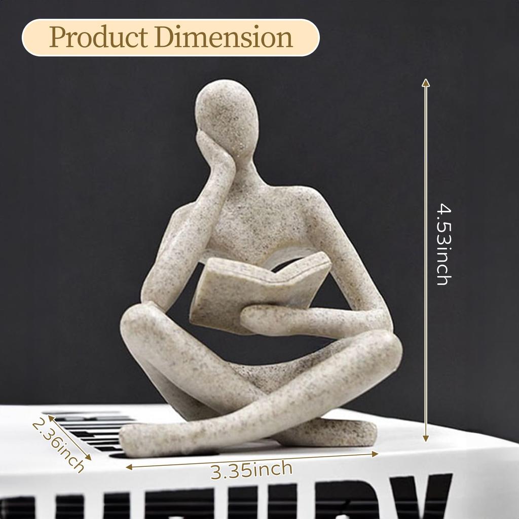 Bookshelf Decor Thinker Statue - Abstract Art Reading Thinker Sculpture Figurine Aesthetic, Modern Home Decoration for Living