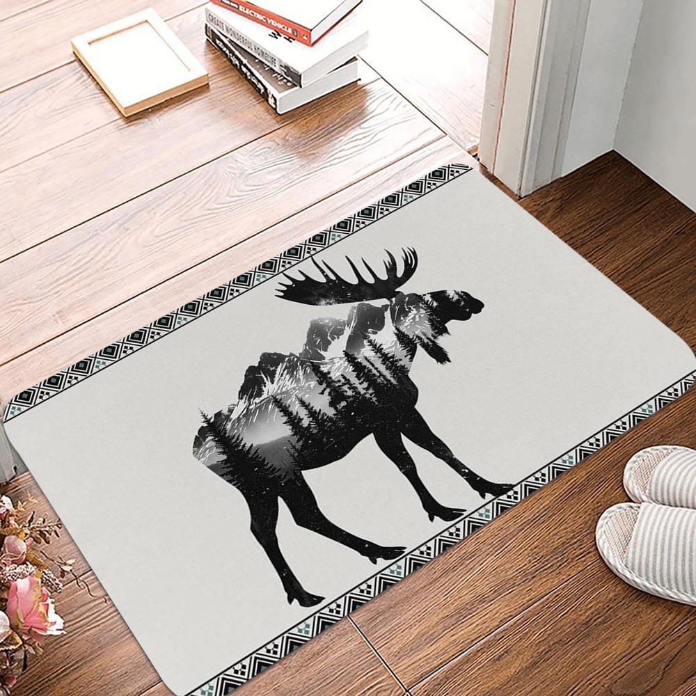 Wood Deer Print Doormat Non-Slip Rugs for Living Room Bedroom Kitchen Laundry Mat Machine Washable Home Decor Carpet