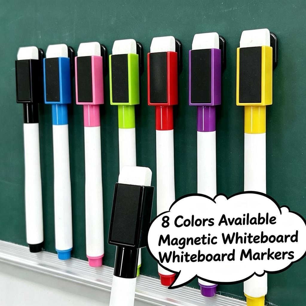 Magnetic Dry-Erase Whiteboard Marker Pens with Eraser Caps