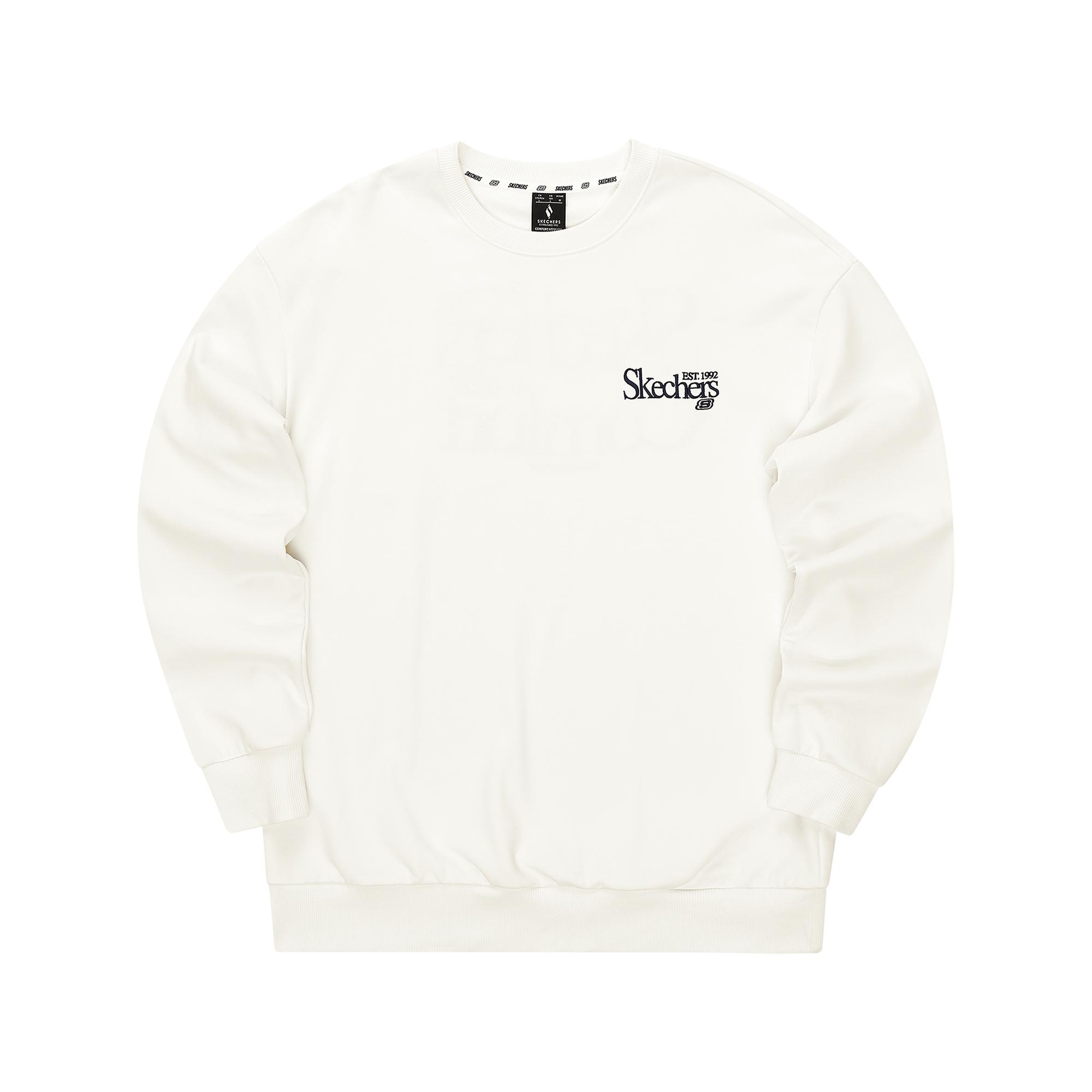 Skechers Simple College Style Knitted Embroidered Pullover Sweatshirt Comfortable Relaxed Unisex sweatshirt Cotton-Candy-White L324U107-0074 XS
