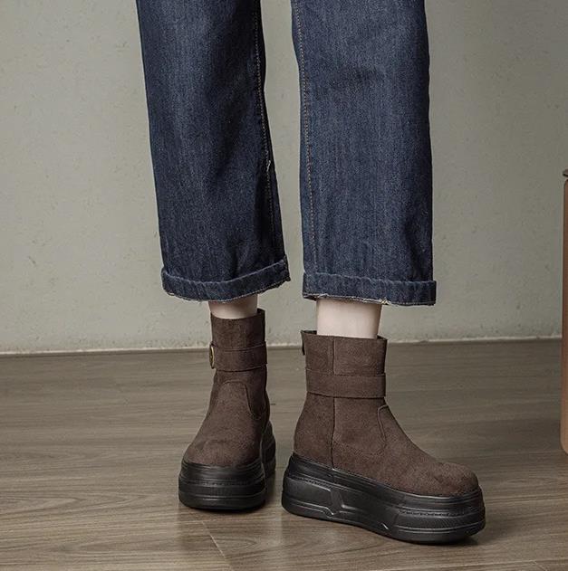 2025 Winter New Female Women Boots British Wind Increased 7CM High Heel Platform Boots Fashion Plus Velvet Women's Shoes