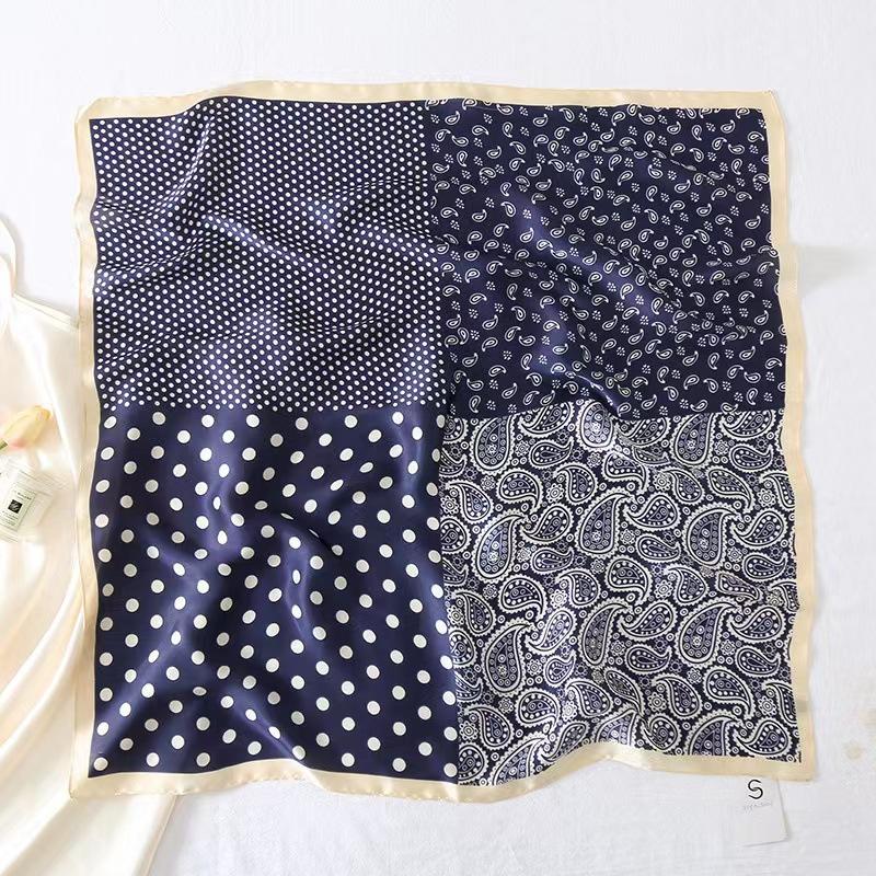 Silk scarf female stripe black and white printing spring and summer new decoration simple fashion simulation silk square scarf