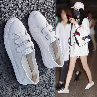 Leather Velcro Little White Shoes Women's Spring and Summer New One-pedal Flat-bottomed Lazy Breathable Shallow-mouth Single Shoes