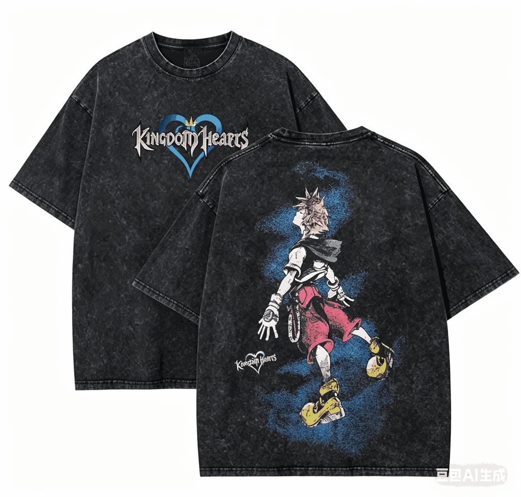 Kingdom Hearts Washed T-shirt Year Round Clothing High Quality Personality Clothes Plus Size Unisex New Model Washed Vintage Loose