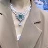 18K Gold-Plated Freshwater Pearl Necklace with Emerald Zircon, 6-7mm, Fashionable Clavicle Chain for Women