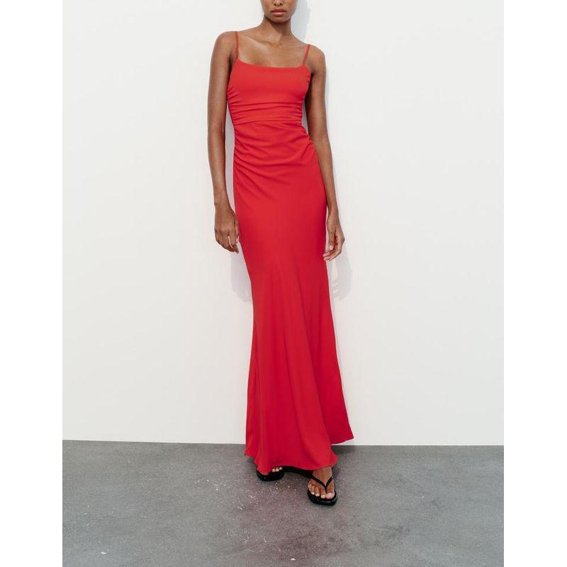 Spring and Summer New Arrival Women's Clothing Fashion Style Straight Collar Camisole Wrinkle Decoration Intimates Style Dress 2803091