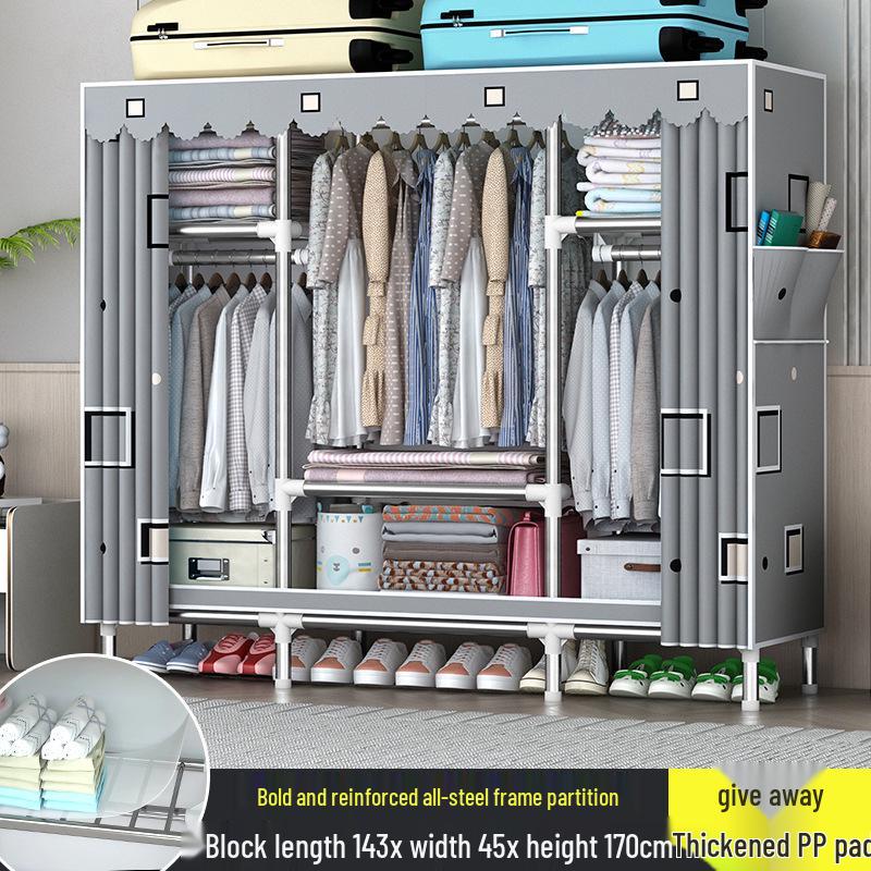 Sturdy All-Steel Cloth Wardrobe: Durable Bedroom Storage Cabinet for Easy Assembly