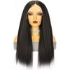Long Straight Wig Middle Part Yaki Texture Black Synthetic Hair Women