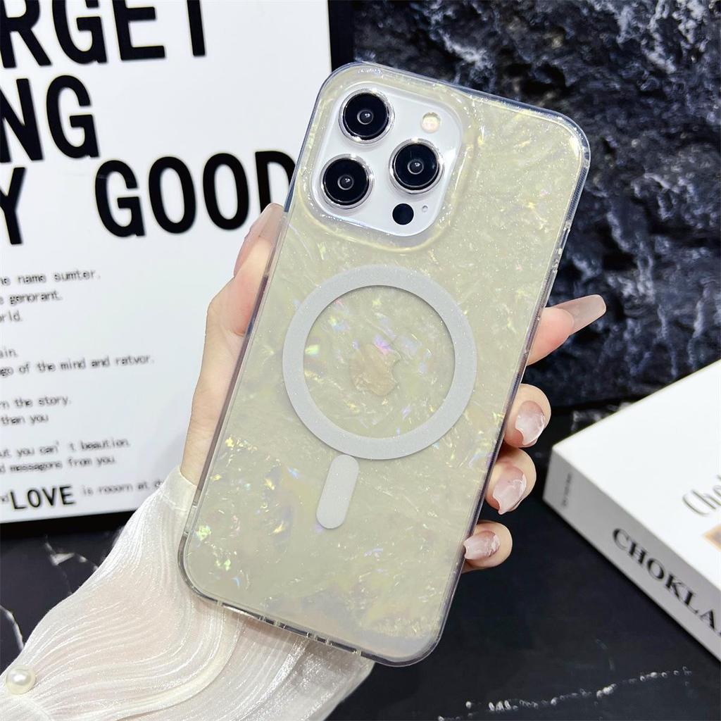 Apple 17 Glitter Shell Pattern Magnetic iPhone 16 Case Full Coverage Drop Protection for 15PROMAX