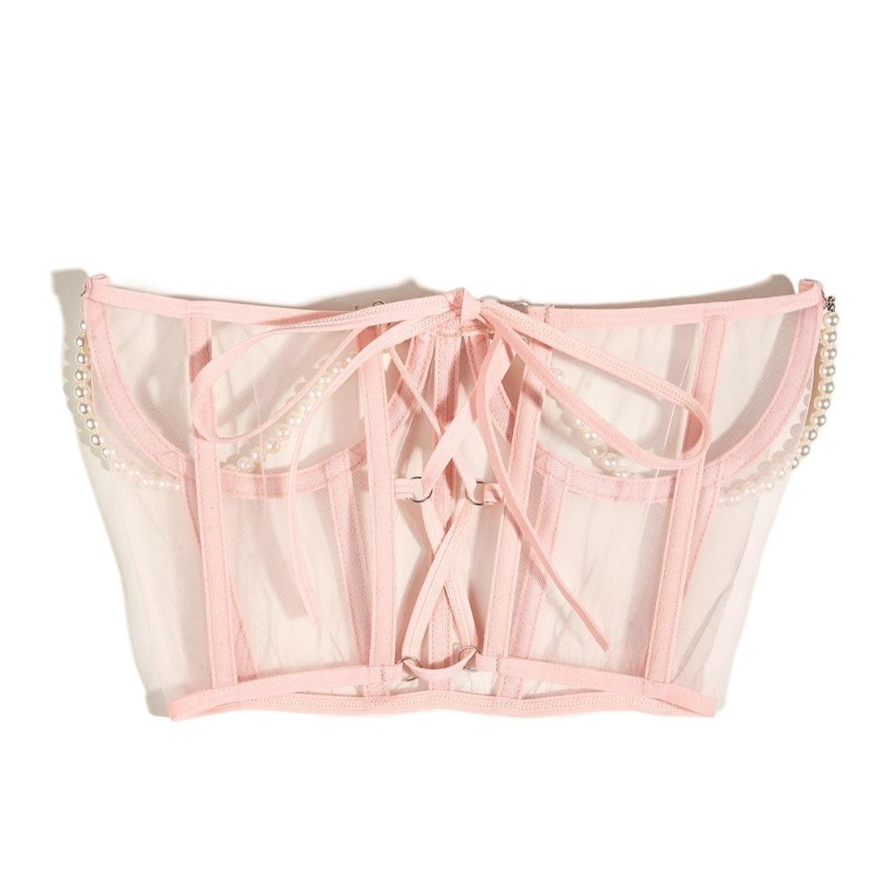 

Прозрачный женский пояс-цепочка с жемчугом, широкий пояс, простой сетчатый кушак, корсет розовый