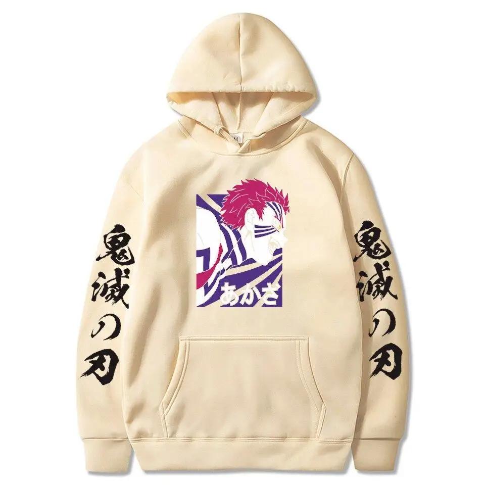 Tegneserie Demon Slayer hettegensere Japansk anime Kimetsu No Yaiba Harajuku Akaza sweatshirts Oversized vinterhettegensere