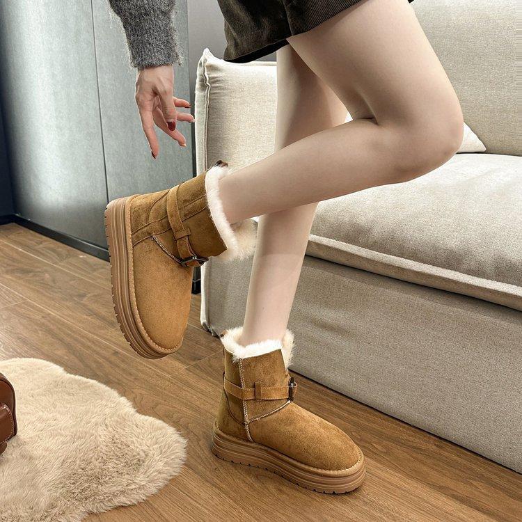 Leather Thick-soled Heightening Snow Boots for Children In Winter, Piled and Thickened To Keep Warm 2025 New Popular Cotton Shoes Outside