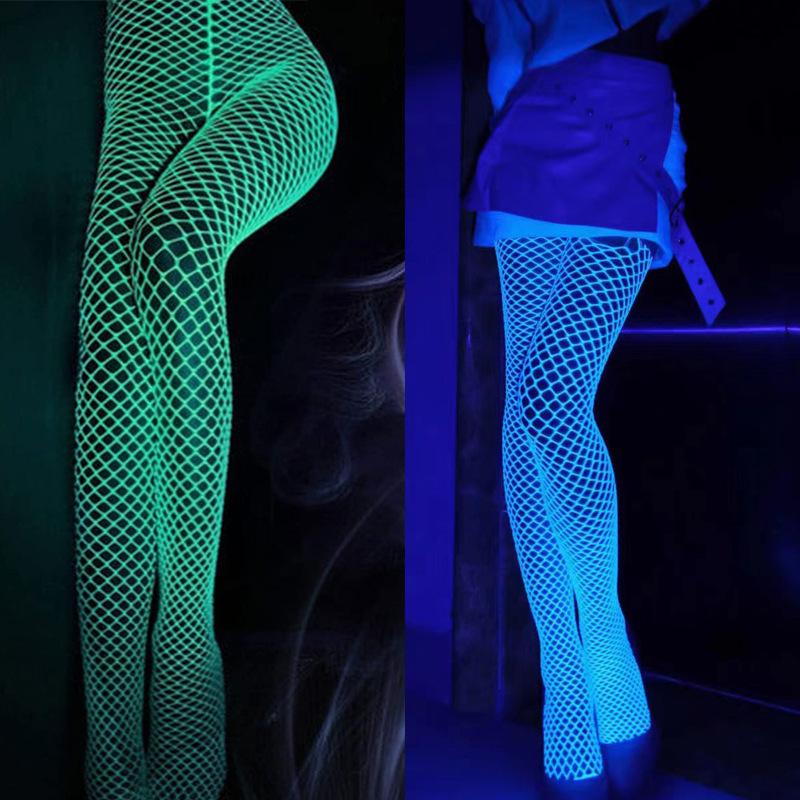 Gothic Harajuku Punk Long Stockings Women Mesh High Tights Lolita Luminous Socks Sexy Pantyhose