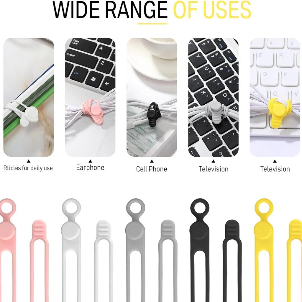 6-120PCS Reusable Cable Ties Flexible Cord Organizer Straps for Home Office Travel and Electronic Device Wire Management