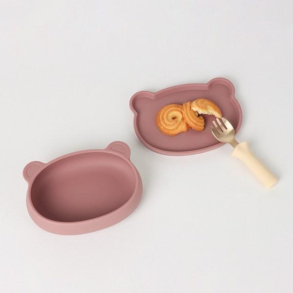 Blue Mama Modooi Infant Bear Plate + Lid Set, Pink, 1 Set, Popular Korean Parenting Items