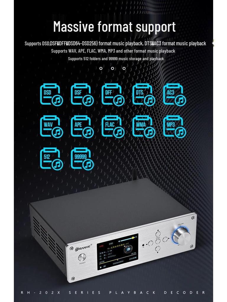 DSD Lossless HiFi Bluetooth 5.1 Music Player with USB and Turntable, DTS Dolby AC3 Decoding.