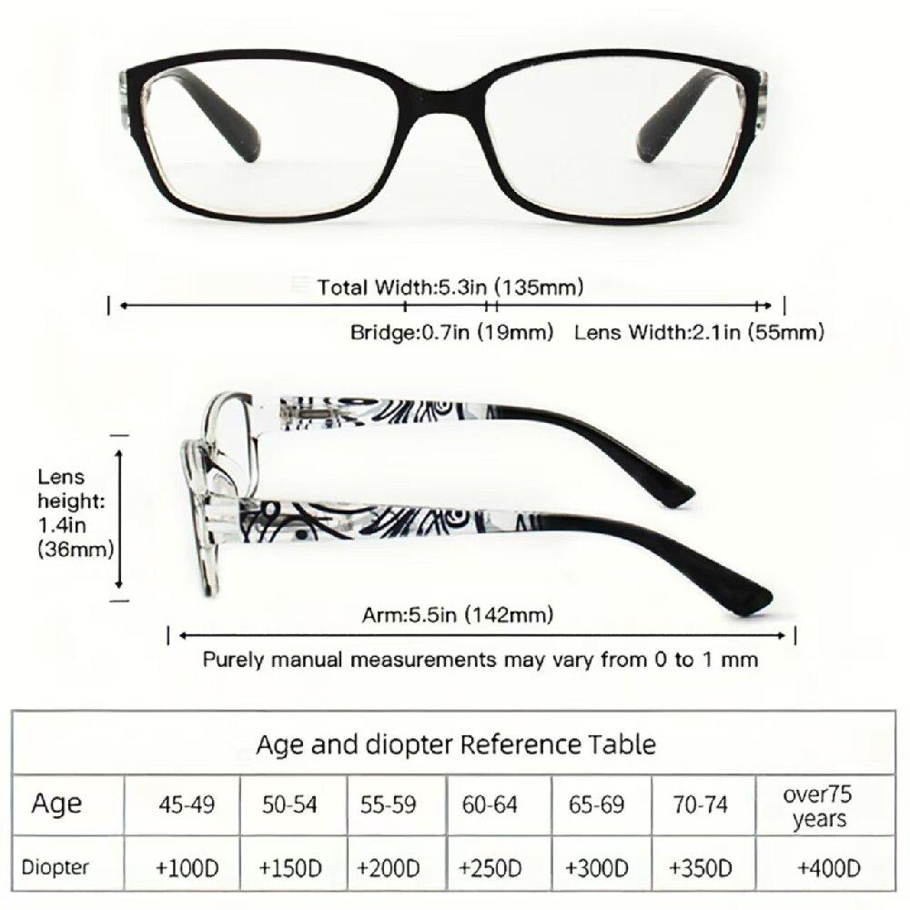 6PCS Fashion Rectangle Reading Glasses - Flexible PC Frame with Spring Hinges Strain Lightweight Eyewear
