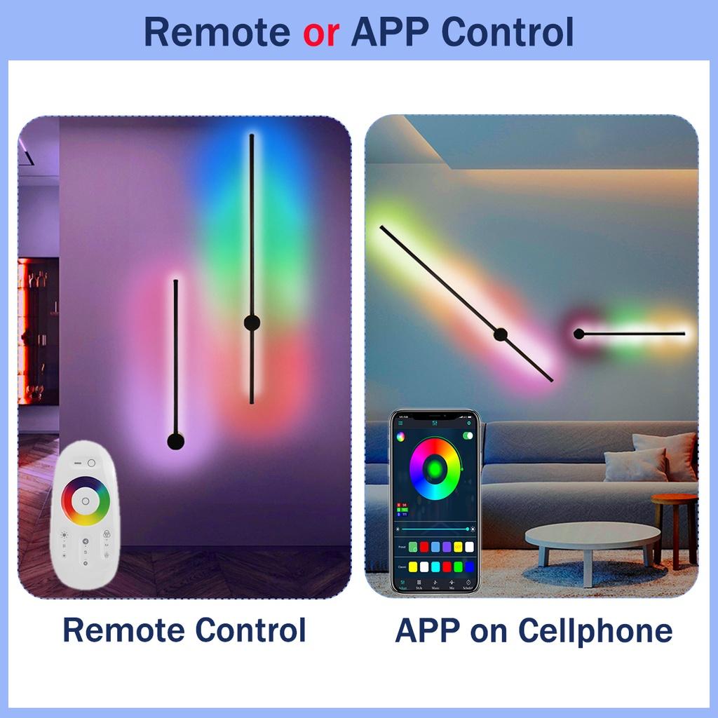 110-220V RGB With Remote Control Modern Long Wall Light For Home Bedroom Background Decor Lighting Decoration Lamp Colorful LED Wall Lamp