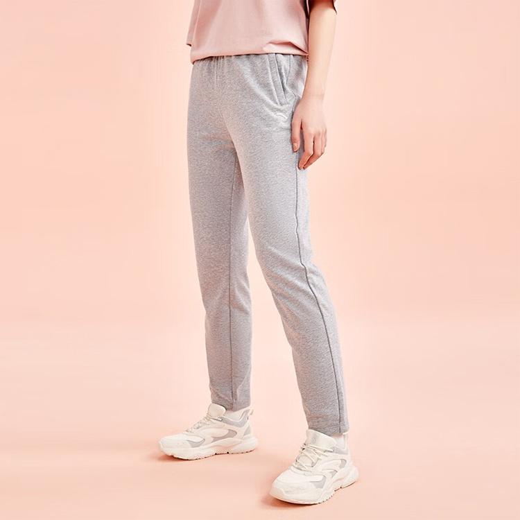 Anta Training Series Solid Color Logo Mid Waist Straight Leg Cuffed Sports Pants Women pants Gray Heather-Gray 962357301-2