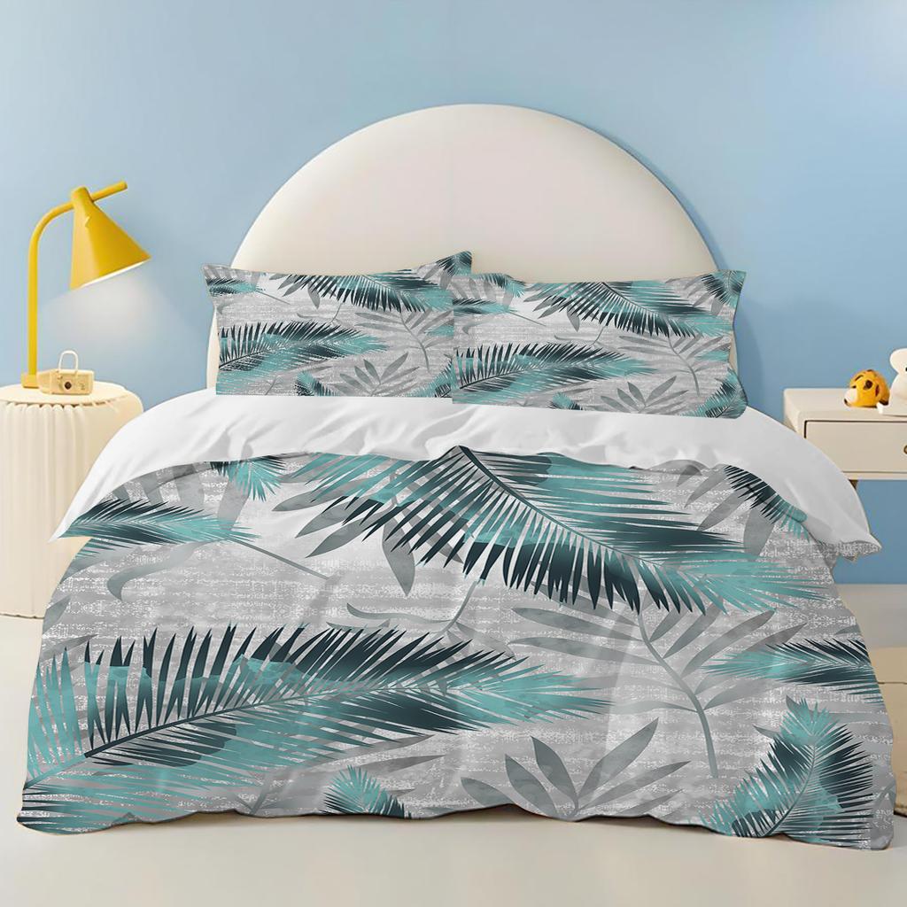 Plants leaves green 100% Polyester Home Decor 3-Piece 1 Quilt Cover One Piece Bedding Set Comforte Exquisite Birthday Gift
