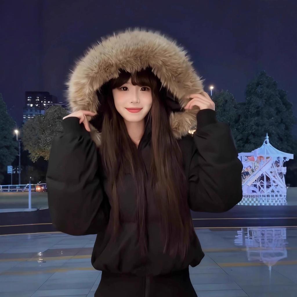 Velvet high waist Kendou style new down jacket women's short thin slim small big fur collar jacket